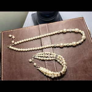 Faux Pearl Necklace and Bracelet Set